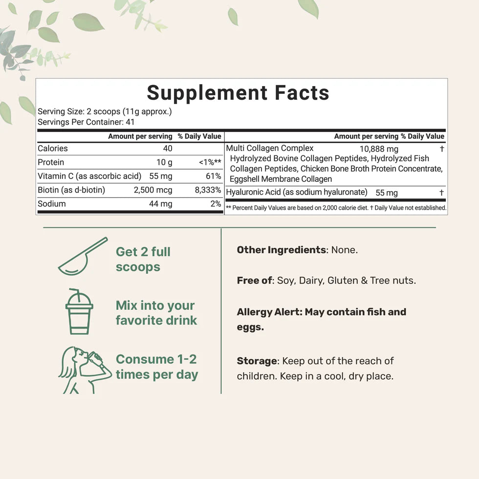 Multi Collagen Peptides – 5 Tipos de Colágeno con Biotina, Vitamina C y Ácido Hialurónico | Piel, Cabello y Articulaciones