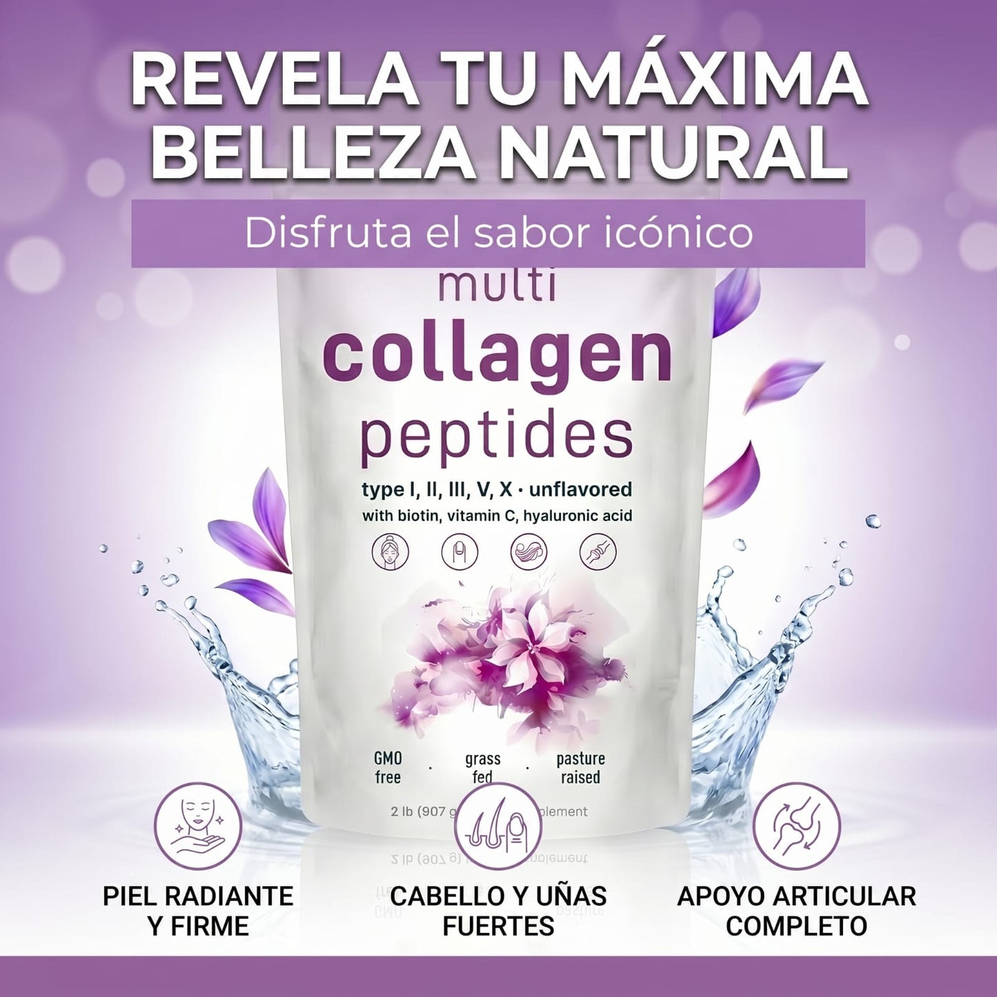 Multi Collagen Peptides – 5 Tipos de Colágeno con Biotina, Vitamina C y Ácido Hialurónico | Piel, Cabello y Articulaciones